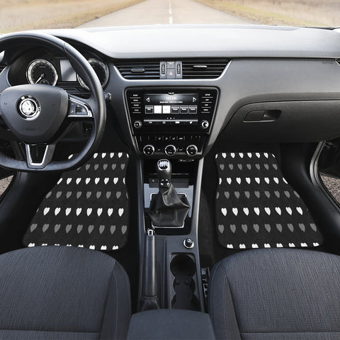 Image of Gray white hearts Pattern Car Mats Back/Front, Floor Mats Set, Car Accessories