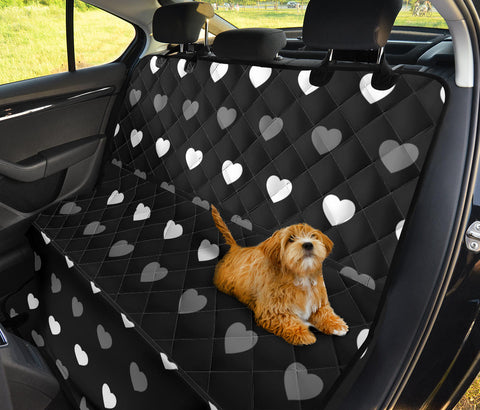 Image of Gray & White Hearts Pattern Car Seat Covers, Abstract Art Inspired Backseat Pet