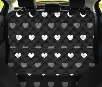 Gray & White Hearts Pattern Car Seat Covers, Abstract Art Inspired Backseat Pet