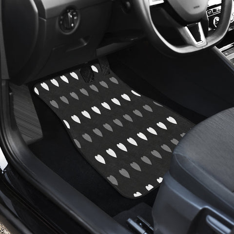 Image of Gray white hearts Pattern Car Mats Back/Front, Floor Mats Set, Car Accessories