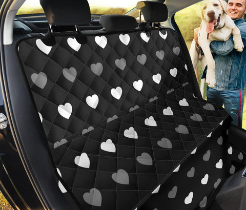 Image of Gray & White Hearts Pattern Car Seat Covers, Abstract Art Inspired Backseat Pet