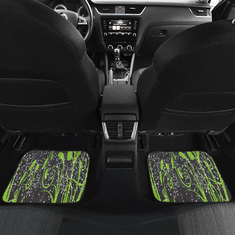 Image of Green Abstract Floral Flowers Car Mats Back/Front, Floor Mats Set, Car