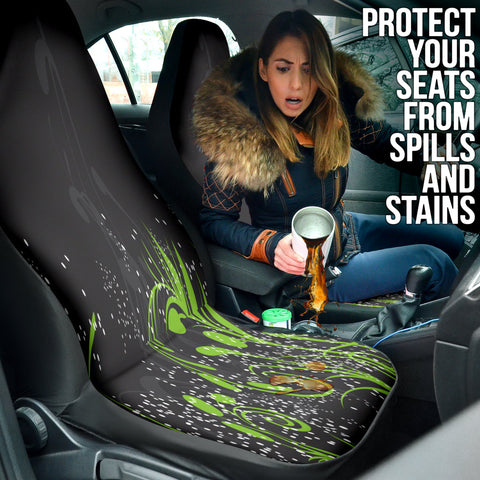 Image of Abstract Floral Green Car Seat Covers, Artistic Front Seat Protectors,