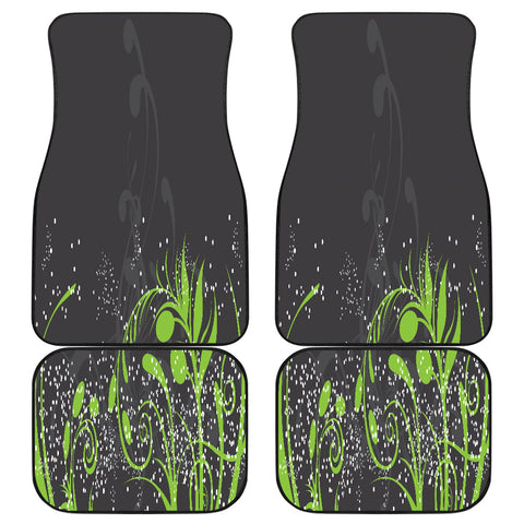 Image of Green Abstract Floral Flowers Car Mats Back/Front, Floor Mats Set, Car