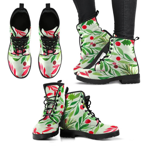 Image of Green And Pink Floral: Women's Vegan Leather, Rainbow Boots, Durable