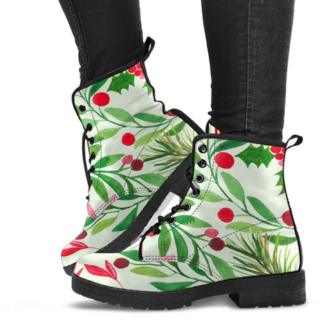 Image of Green And Pink Floral: Women's Vegan Leather, Rainbow Boots, Durable