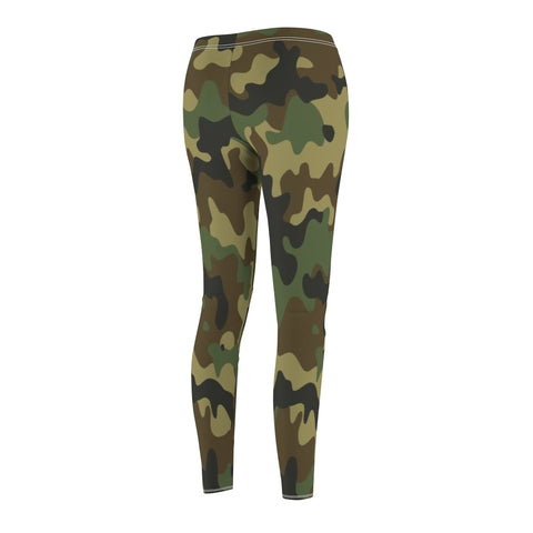 Image of Green Army Camouflage Multicolored Women's Cut & Sew Casual Leggings, Yoga