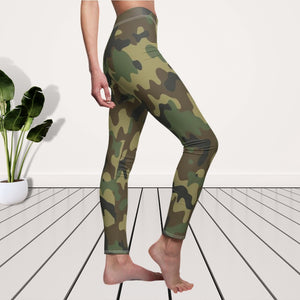 Green Army Camouflage Multicolored Women's Cut & Sew Casual Leggings, Yoga