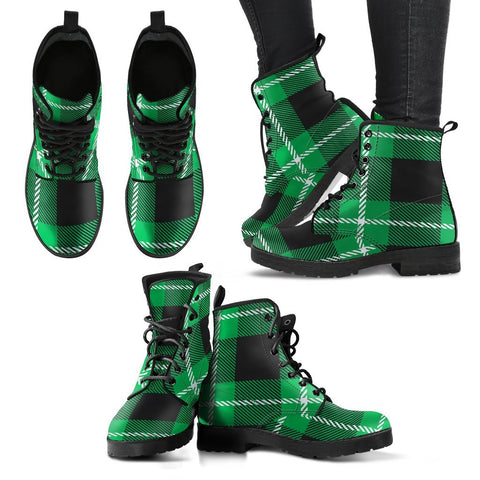 Image of Black & Green Buffalo Plaid: Vegan Leather Boots for Women, Handcrafted Ankle
