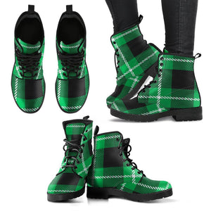 Black & Green Buffalo Plaid: Vegan Leather Boots for Women, Handcrafted Ankle