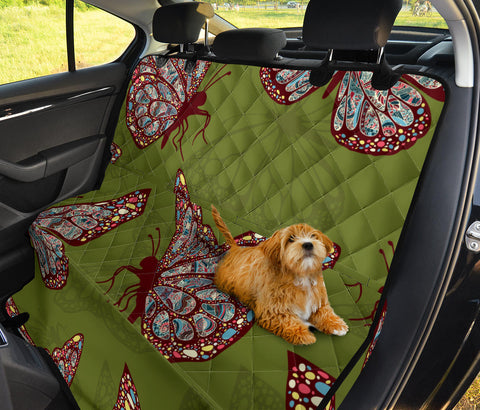 Image of Green Bohemian Butterflies Car Seat Covers, Abstract Art Backseat Pet