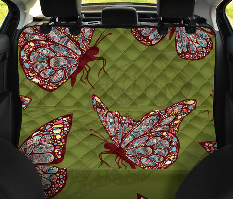 Image of Green Bohemian Butterflies Car Seat Covers, Abstract Art Backseat Pet