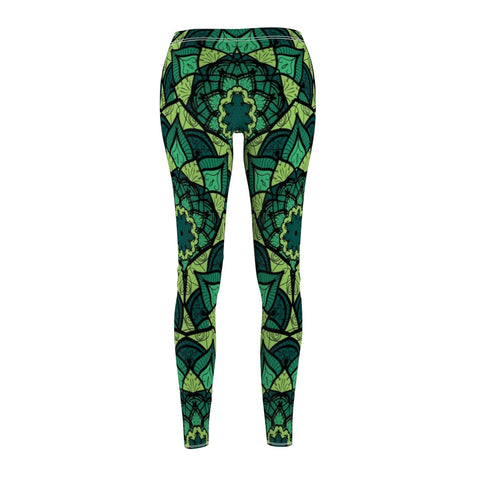 Image of Green Floral Mandala Multicolored Women's Cut & Sew Casual Leggings, Yoga Pants,