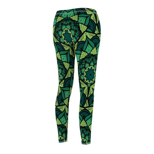 Green Floral Mandala Multicolored Women's Cut & Sew Casual Leggings, Yoga Pants,