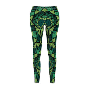 Green Floral Mandala Multicolored Women's Cut & Sew Casual Leggings, Yoga Pants,