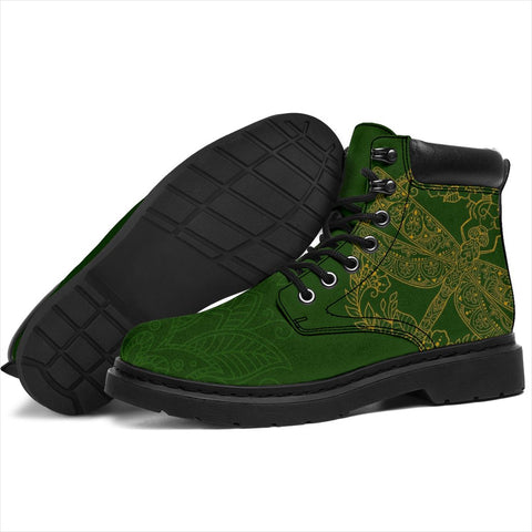 Image of Green Floral Yellow Dragonfly Suede All Season Boots,Vegan ,Rain Boots,Leather Boots Women,Women Girl Gift,Handmade Boots,Streetwear
