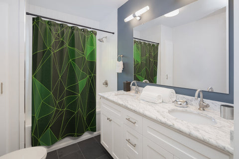 Image of Green Geometric Shape Shower Curtains, Water Proof Bath Decor | Spa | Bathroom