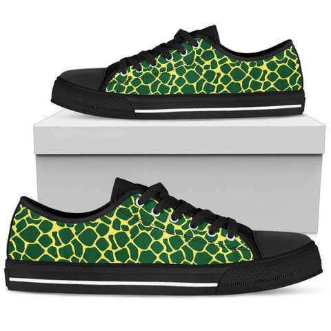 Image of Green Giraffe High Quality,Handmade Crafted,Spiritual,Canvas Shoes,Multi Colored,Boho,Streetwear,All Star,Custom Shoes,Women's Low Top