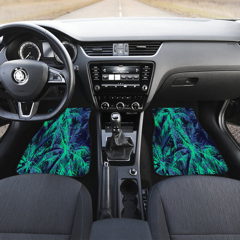 Image of Green Leaves Floral Flowers Car Mats Back/Front, Floor Mats Set, Car Accessories