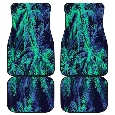 Image of Green Leaves Floral Flowers Car Mats Back/Front, Floor Mats Set, Car Accessories