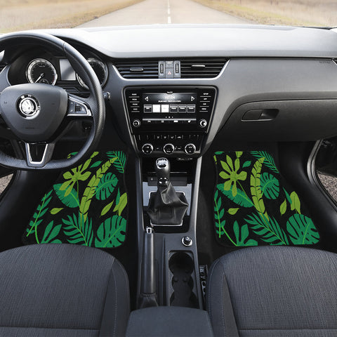 Image of Green Leaves Flowers Floral Car Mats Back/Front, Floor Mats Set, Car Accessories