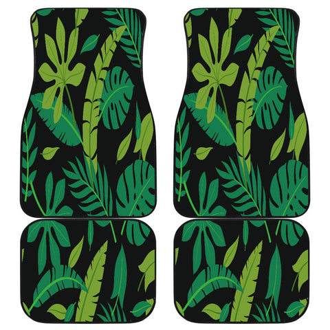 Image of Green Leaves Flowers Floral Car Mats Back/Front, Floor Mats Set, Car Accessories