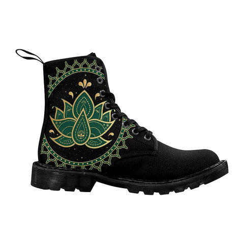 Image of Green Lotus Womens Boots,Comfortable Boots,Decor Womens Boots,Combat Boots Rain Boots,Hippie,Combat