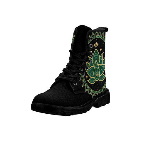 Image of Green Lotus Womens Boots,Comfortable Boots,Decor Womens Boots,Combat Boots Rain Boots,Hippie,Combat