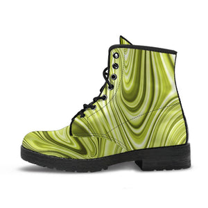 Green Marble Pattern: Women's Vegan Leather, Lace,Up Boho Hippie Boots,