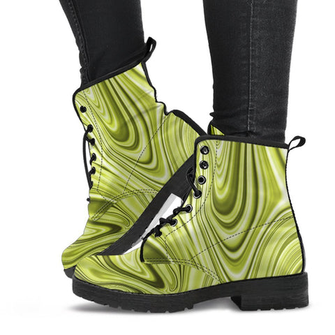 Image of Green Marble Pattern: Women's Vegan Leather, Lace,Up Boho Hippie Boots,