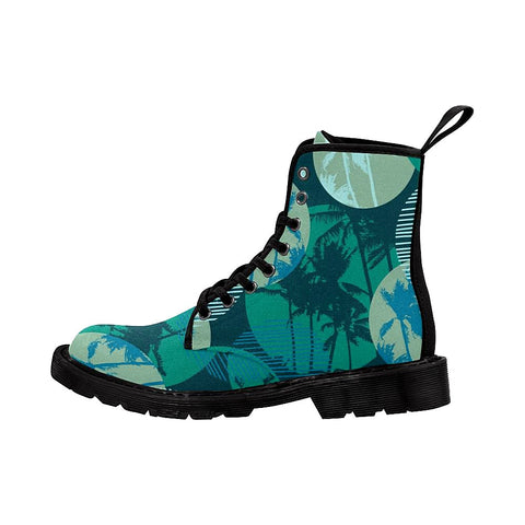 Image of Green Palm Tree Circles Womens Boot, Rain Boots,Hippie,Combat Style Boots,Emo Punk Boots