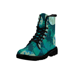 Green Palm Tree Circles Womens Boot, Rain Boots,Hippie,Combat Style Boots,Emo Punk Boots
