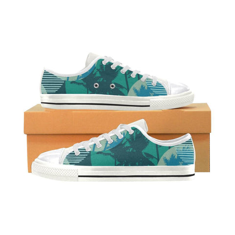 Image of Green Palm Tree Circles Womens Low Top Sneakers, Low Tops , Hippie, Multi Colored, Canvas Shoes