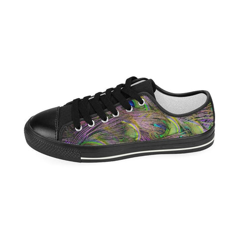 Image of Green Purple Blue Peacock Feather Womens Hippie, Low Tops Sneaker, Spiritual, Canvas Shoes