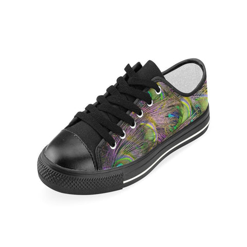Image of Green Purple Blue Peacock Feather Womens Hippie, Low Tops Sneaker, Spiritual, Canvas Shoes