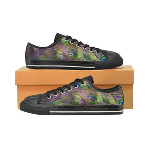 Green Purple Blue Peacock Feather Womens Hippie, Low Tops Sneaker, Spiritual, Canvas Shoes
