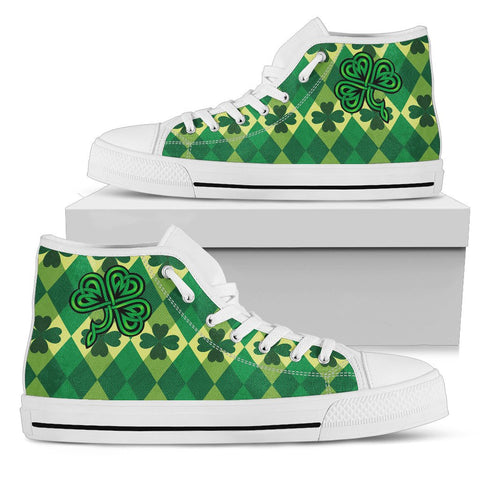 Image of Green Shamrock High Tops Sneaker, Hippie, Boho,Streetwear,All Star,Custom Shoes,Womens High Top,Bright Colorful,Mandala shoes