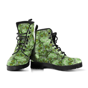 Green Skulls Women's Vegan Leather Boots, Rain Shoes, Hippie Spiritual