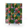 Green Tropical Leave Flower Pink Flamingo Multicolored Colorful Shower Curtains,