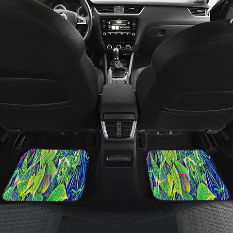 Image of Green Tropical Leaves Abstract Car Mats Back/Front, Floor Mats Set, Car