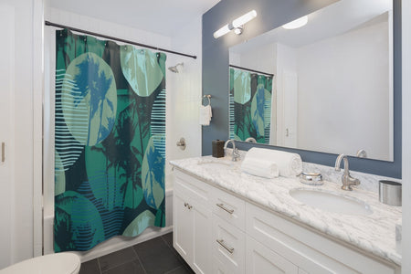 Green Tropical Retro Multicolored Shower Curtains, Water Proof Bath Decor | Spa