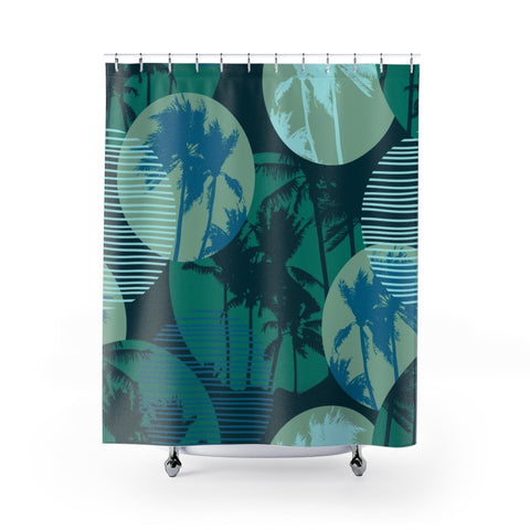 Image of Green Tropical Retro Multicolored Shower Curtains, Water Proof Bath Decor | Spa