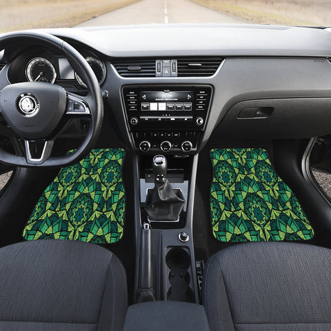 Image of Green mandalas Car Mats Back/Front, Floor Mats Set, Car Accessories