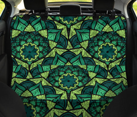 Image of Green Mandalas Abstract Art Car Seat Covers, Backseat Pet Protectors, Unique Car