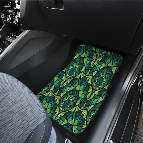Image of Green mandalas Car Mats Back/Front, Floor Mats Set, Car Accessories