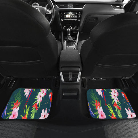 Image of Green parrots tropical floral Car Mats Back/Front, Floor Mats Set, Car