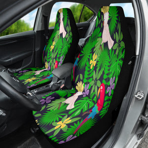 Green Tropical Floral Leaves and Parrot Car Seat Covers, Exotic Front Seat