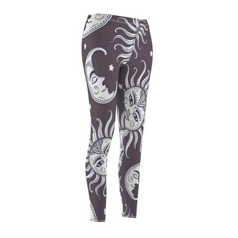 Image of Grey Multicolored Sun Moon Women's Cut & Sew Casual Leggings, Yoga Pants,