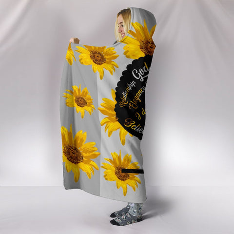 Image of Grey Sunflower Stripe Afro Faith Woman Blanket,Sherpa Blanket,Bright Colorful, Colorful Throw,Vibrant Pattern Hooded blanket,Blanket Hoodie