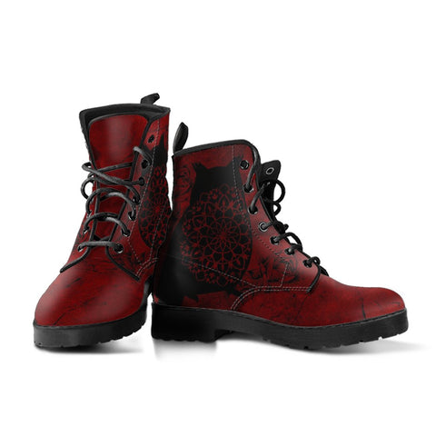 Image of Dark Owl Red Women's Leather Boots, Hippie Grunge Streetwear, Stylish